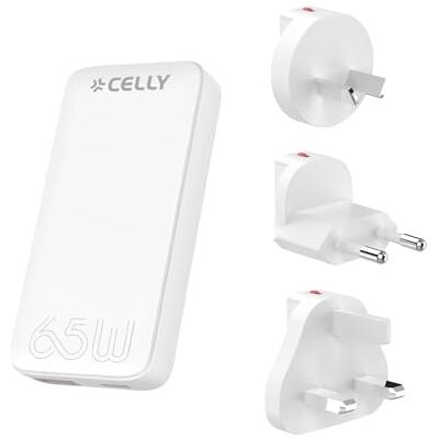 Celly , Universell resladdare, snabbladdning med GaN-teknik, platsbesparande multi-kontakt, USB-C och USB-A, universell adapter EU/UK/AUS/US Celly , Universell resladdare, snabbladdning med GaN-teknik, platsbesparande multi-kontakt, USB-C och USB-A, universell adapter EU/UK/AUS/US