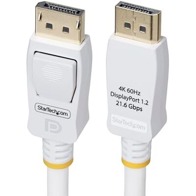 StarTech .com 1,8 m DisplayPort 1.2 kabel, VESA-certifierad, 4K60 Hz, 21,6 Gbps, låsta DP-kontakt, DP 1.2 bildskärmskabel, vit StarTech .com 1,8 m DisplayPort 1.2 kabel, VESA-certifierad, 4K60 Hz, 21,6 Gbps, låsta DP-kontakt, DP 1.2 bildskärmskabel, vit