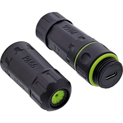 InLine USB-C-kabelkoppling, IP68 vattentät, skärmad, USB-C-buss till uttag, 5 Gb/s data och 5 V/2 A ström, utomhusanslutning för industri och hem, 69927L InLine USB-C-kabelkoppling, IP68 vattentät, skärmad, USB-C-buss till uttag, 5 Gb/s data och 5 V/2 A ström, utomhusanslutning för industri och hem, 69927L