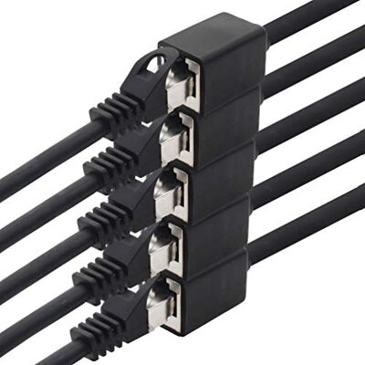1aTTack.de 5x 5m CAT7 LAN-förlängningskabel RJ45 svart Ethernet-adapter, Cat6a kontakt till uttag, SFTP PIMF, LSZH, koppar, 10Gb/s, patchsladd för router, switch, modem, PC, gaming 1aTTack.de 5x 5m CAT7 LAN-förlängningskabel RJ45 svart Ethernet-adapter, Cat6a kontakt till uttag, SFTP PIMF, LSZH, koppar, 10Gb/s, patchsladd för router, switch, modem, PC, gaming