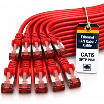 1aTTack.de Cat6 SFTP LAN nätverkskabel 10x 7,5m RJ45 Ethernet röd Cat6 S/FTP PIMF, dubbelskärmad, 250 MHz, halogenfri, upp till 1 Gbit/s; RJ45 för router, switch, modem, PC och patchpanel 1aTTack.de Cat6 SFTP LAN nätverkskabel 10x 7,5m RJ45 Ethernet röd Cat6 S/FTP PIMF, dubbelskärmad, 250 MHz, halogenfri, upp till 1 Gbit/s; RJ45 för router, switch, modem, PC och patchpanel
