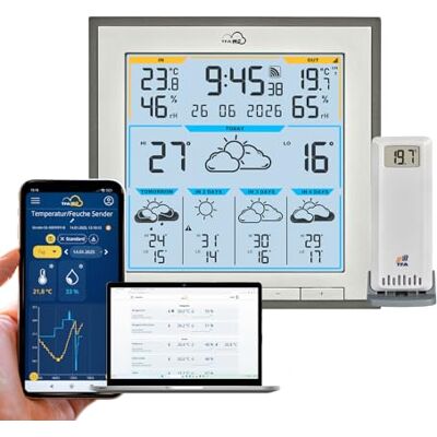 TFA Dostmann TFA.me ID-08 Wi-Fi väderstation 35.8105.10, professionell väderprognos från Wetter.com 5 dagar, onlineportal, trådlös utomhussensor, max- min-värden, timmar TFA Dostmann TFA.me ID-08 Wi-Fi väderstation 35.8105.10, professionell väderprognos från Wetter.com 5 dagar, onlineportal, trådlös utomhussensor, max- min-värden, timmar