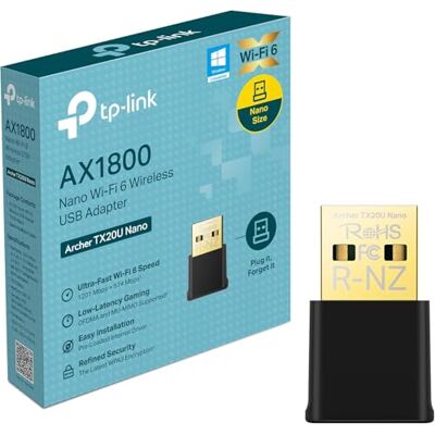TP-Link Nano USB WiFi 6 Adapter för PC Archer TX20U Nano AX1800 2.4G/5G Dual-Band trådlös Nätverksadaptrar för PC, OFDMA, MU-MIMO, WPA3, resestorlek, stödjer Windows 11/10 TP-Link Nano USB WiFi 6 Adapter för PC Archer TX20U Nano AX1800 2.4G/5G Dual-Band trådlös Nätverksadaptrar för PC, OFDMA, MU-MIMO, WPA3, resestorlek, stödjer Windows 11/10