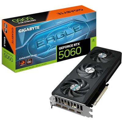 Gigabyte GeForce RTX 5060 EAGLE MAX OC 8G grafikkort 8GB GDDR7, 128bit, PCI-E 5.0, 2550 MHz Core Clock, 3 x DisplayPort, 1 x HDMI, NVIDIA DLSS 4, GV-N5060EAGLEMAX OC-8GD Gigabyte GeForce RTX 5060 EAGLE MAX OC 8G grafikkort 8GB GDDR7, 128bit, PCI-E 5.0, 2550 MHz Core Clock, 3 x DisplayPort, 1 x HDMI, NVIDIA DLSS 4, GV-N5060EAGLEMAX OC-8GD