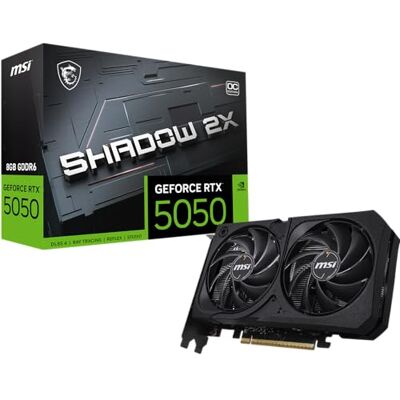 MSI Gaming RTX 5050 8G Shadow 2X OC grafikkort (8 GB GDDR6,128 bitar, extrem prestanda: 2617 MHz, DisplayPort x3 2.1a, HDMI 2.1b, NVIDIA Blackwell arkitektur) MSI Gaming RTX 5050 8G Shadow 2X OC grafikkort (8 GB GDDR6,128 bitar, extrem prestanda: 2617 MHz, DisplayPort x3 2.1a, HDMI 2.1b, NVIDIA Blackwell arkitektur)