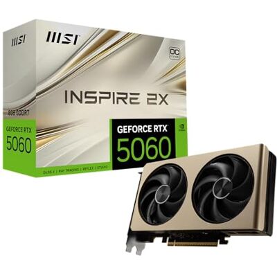 MSI GeForce RTX 5060 8G Inspire 2X OC, grafikkort NVIDIA 5060, 8G GDDR7, 28 Gbps, PCI Gen 5, svart MSI GeForce RTX 5060 8G Inspire 2X OC, grafikkort NVIDIA 5060, 8G GDDR7, 28 Gbps, PCI Gen 5, svart