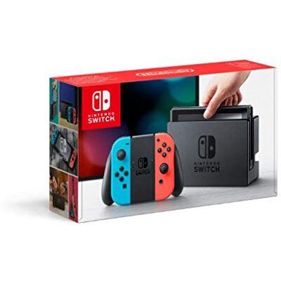 Console Nintendo Switch avec un Joy-Con rouge néon et un Joy-Con bleu néon Console Nintendo Switch avec un Joy-Con rouge néon et un Joy-Con bleu néon