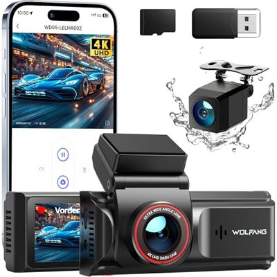 WOLFANG 4K instrumentkamera fram och bak WiFi-instrumentkamera, dubbel bilkamera instrumentkamera med 3 tum IPS, super nattvision, loopinspelning, G-sensor, 170 vidvinkel, parkeringsskydd, med SD-kort WOLFANG 4K instrumentkamera fram och bak WiFi-instrumentkamera, dubbel bilkamera instrumentkamera med 3 tum IPS, super nattvision, loopinspelning, G-sensor, 170 vidvinkel, parkeringsskydd, med SD-kort
