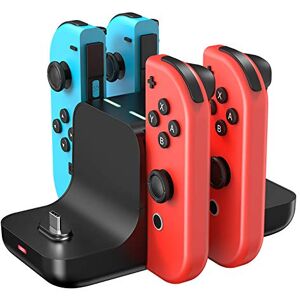 RREAKA Kontrollladdningsstation för Nintendo Switch Pro-kontroll och Joy con, 6-i-1 snabbladdningsstation för Switch & OLED-modell och lite med laddningsindikator och typ C-laddningskabel