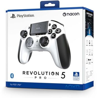 Nacon Revolution 5 Pro officiellt licensierad PlayStation trådlös spelkontroll för PS5/PS4/PC – halleffekt, triggerstopp, flyttbara knappar, Bluetooth-ljud – vit Nacon Revolution 5 Pro officiellt licensierad PlayStation trådlös spelkontroll för PS5/PS4/PC – halleffekt, triggerstopp, flyttbara knappar, Bluetooth-ljud – vit