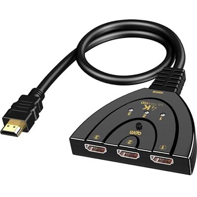 APM HDMI-switch HDMI-omkopplare, 4K-upplösning/1080P 3-i-1 videoomkopplare, 3 honingångar, 1 hanutgång, 50 cm inbyggd kabel, kompatibel med PS5, Xbox-dator, 590498 APM HDMI-switch HDMI-omkopplare, 4K-upplösning/1080P 3-i-1 videoomkopplare, 3 honingångar, 1 hanutgång, 50 cm inbyggd kabel, kompatibel med PS5, Xbox-dator, 590498