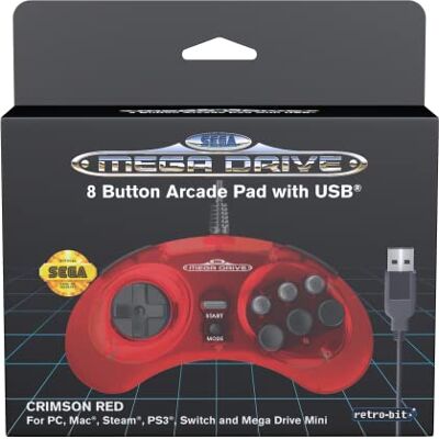 Retro-Bit Official Sega Mega Drive USB Controller 8-Button Arcade Pad for Sega Genesis Mini, Switch, PC, Mac, Steam, RetroPie, Raspberry Pi USB Port (Crimson Red) (Nintendo Switch/) Retro-Bit Official Sega Mega Drive USB Controller 8-Button Arcade Pad for Sega Genesis Mini, Switch, PC, Mac, Steam, RetroPie, Raspberry Pi USB Port (Crimson Red) (Nintendo Switch/)