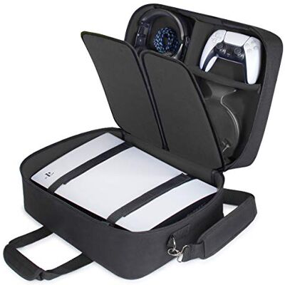 USA Gear PS5-fodral – konsolfodral kompatibelt med Playstation 5 och PS5 Digital Edition med anpassningsbar interiör för Playstation-kontroll, spel, spelheadset och speltillbehör (svart) USA Gear PS5-fodral – konsolfodral kompatibelt med Playstation 5 och PS5 Digital Edition med anpassningsbar interiör för Playstation-kontroll, spel, spelheadset och speltillbehör (svart)