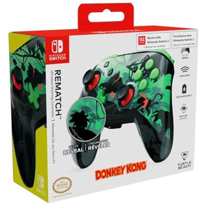 Turtle Beach Rematch trådlös styrenhet Donkey Kong – officiellt licensierad av Nintendo. Fungerar också med Nintendo Switch 2 Turtle Beach Rematch trådlös styrenhet Donkey Kong – officiellt licensierad av Nintendo. Fungerar också med Nintendo Switch 2