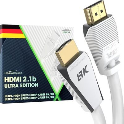 KabelDirekt – 8K HDMI 2.1b-kabel – 2m, vit HDMI 2.1b – 8K@60Hz, Ultra High Speed/48G för 10K, ultrasnabba 144Hz vid 4K, optimal för PS5/Xbox och Gaming PC, Monitor/TV KabelDirekt – 8K HDMI 2.1b-kabel – 2m, vit HDMI 2.1b – 8K@60Hz, Ultra High Speed/48G för 10K, ultrasnabba 144Hz vid 4K, optimal för PS5/Xbox och Gaming PC, Monitor/TV