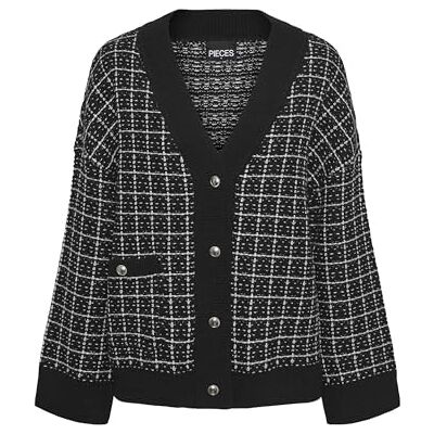 PIECES Pcnilja Knit Shacket Pa Bc, Svart/kontroller: vit och silver Lurex, L PIECES Pcnilja Knit Shacket Pa Bc, Svart/kontroller: vit och silver Lurex, L