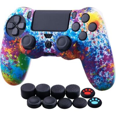 YoRHa Vattenöverföringstryck, kamouflage, silikonskal för Sony PS4/Slim/Pro Dualshock 4 Controller x 1 (spashing färg) med tumgrepp x 10 YoRHa Vattenöverföringstryck, kamouflage, silikonskal för Sony PS4/Slim/Pro Dualshock 4 Controller x 1 (spashing färg) med tumgrepp x 10
