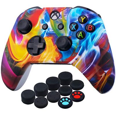 YoRHa Tryck silikonskal i gummi för Xbox One S/X-kontroll x 1 (färgglad ström) med tumgrepp x 10 YoRHa Tryck silikonskal i gummi för Xbox One S/X-kontroll x 1 (färgglad ström) med tumgrepp x 10