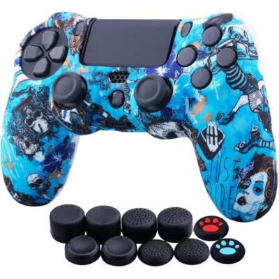 YoRHa Vattenöverföringstryck, kamouflage, silikonfodral, skal för Sony PS4/Slim/Pro Dualshock 4 Controller x 1 (häxa) med tumgrepp x 10 YoRHa Vattenöverföringstryck, kamouflage, silikonfodral, skal för Sony PS4/Slim/Pro Dualshock 4 Controller x 1 (häxa) med tumgrepp x 10