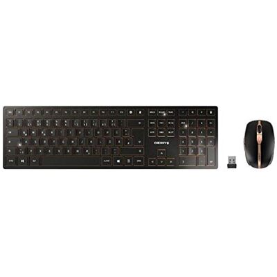 CHERRY DW 9000 SLIM, trådlöst tangentbord och mus set, internationell layout, QWERTY-tangentbord, laddningsbara batterier, SX-saxmekanism, viskande tyst tangenttryckning, svart-brons CHERRY DW 9000 SLIM, trådlöst tangentbord och mus set, internationell layout, QWERTY-tangentbord, laddningsbara batterier, SX-saxmekanism, viskande tyst tangenttryckning, svart-brons