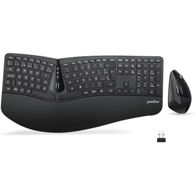 Perixx Periduo-605, trådlöst ergonomiskt tangentbordspaket, delat tangentbord och vertikal mus med handledsstöd och membranknappar, spansk QWERTY-layout Perixx Periduo-605, trådlöst ergonomiskt tangentbordspaket, delat tangentbord och vertikal mus med handledsstöd och membranknappar, spansk QWERTY-layout