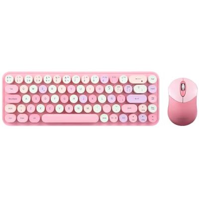 Perixx PERIDUO-802PK ES Set de ratón y Mini Teclado inalámbrico Bluetooth Teclas Retro Redondas Rosado Pastel Español QWERTY Perixx PERIDUO-802PK ES Set de ratón y Mini Teclado inalámbrico Bluetooth Teclas Retro Redondas Rosado Pastel Español QWERTY