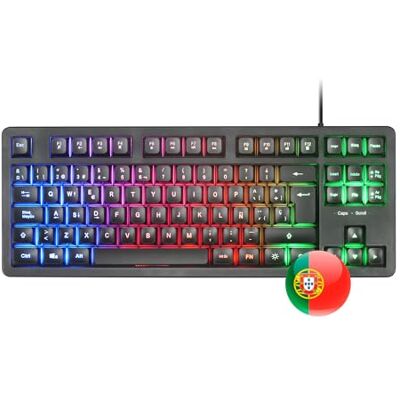 Mars Gaming MK023, TKL-speltangentbord, H-Mech-hybridteknik, FRGB Rainbow-belysning, Anti-ghosting, universell kompatibilitet, svart, portugisiskt språk Mars Gaming MK023, TKL-speltangentbord, H-Mech-hybridteknik, FRGB Rainbow-belysning, Anti-ghosting, universell kompatibilitet, svart, portugisiskt språk
