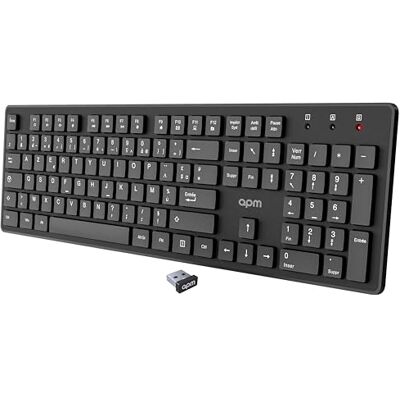 APM Franskt AZERTY trådlöst tangentbord, 2,4 GHz USB-mottagare, 105 ergonomiska tangenter, multimediagenvägar, batteri ingår, franskt tangentbord för MacOS Windows Linux bärbar dator, 800101 APM Franskt AZERTY trådlöst tangentbord, 2,4 GHz USB-mottagare, 105 ergonomiska tangenter, multimediagenvägar, batteri ingår, franskt tangentbord för MacOS Windows Linux bärbar dator, 800101