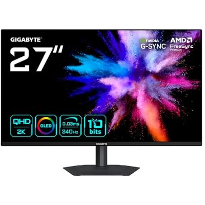 Gigabyte GO27Q24A OLED spelmonitor 27 tum 2K QHD 2560 x 1440, 240Hz, 0,03 ms, 400 CD/m², FreeSync Premium, G-Sync kompatibel, HDMI 2.1, DisplayPort 1.4 Gigabyte GO27Q24A OLED spelmonitor 27 tum 2K QHD 2560 x 1440, 240Hz, 0,03 ms, 400 CD/m², FreeSync Premium, G-Sync kompatibel, HDMI 2.1, DisplayPort 1.4