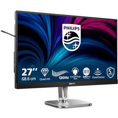 Philips 27B2N4500-27-tums QHD-bildskärm, högtalare, justerbar höjd, adaptiv synkronisering (2560 x 1440, 120 Hz, 2 HDMI 2.0-portar, DisplayPort 1.2, USB-hub) svart grå Philips 27B2N4500-27-tums QHD-bildskärm, högtalare, justerbar höjd, adaptiv synkronisering (2560 x 1440, 120 Hz, 2 HDMI 2.0-portar, DisplayPort 1.2, USB-hub) svart grå