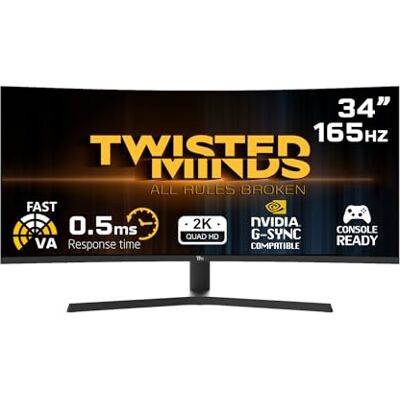 Twisted Minds 34 Inch Display Fast IPS Gaming Monitor 3440 x 1440 FHD Resolution, 165 Hz Refresh Rate, 21:9 Aspect Ratio, 1ms Response Time Black (TM34RWA) Twisted Minds 34 Inch Display Fast IPS Gaming Monitor 3440 x 1440 FHD Resolution, 165 Hz Refresh Rate, 21:9 Aspect Ratio, 1ms Response Time Black (TM34RWA)