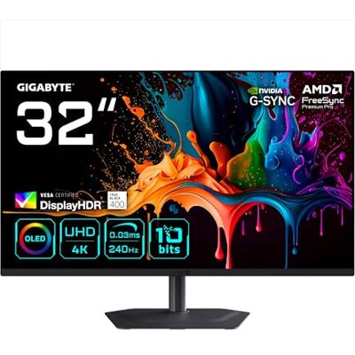 Gigabyte MO32U2 32 tum OLED 4K UHD-spelskärm – 3840 x 2160, 240Hz, 0,03 ms, 250 cd/m², G-Sync kompatibel, FreeSync Premium Pro, Display HDR True Black 400, HDMI 2.1, Displayport 1.4 Gigabyte MO32U2 32 tum OLED 4K UHD-spelskärm – 3840 x 2160, 240Hz, 0,03 ms, 250 cd/m², G-Sync kompatibel, FreeSync Premium Pro, Display HDR True Black 400, HDMI 2.1, Displayport 1.4