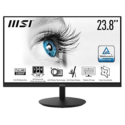 MSI PRO MP242 23.8'' Monitor, Fixed, FHD (1920 x 1080), 75Hz, IPS, 5ms, HDMI, VGA, Built-in Speakers, Anti-Glare, Anti-Flicker, Less Blue light, TÜV Certified, VESA, Kensington MSI PRO MP242 23.8'' Monitor, Fixed, FHD (1920 x 1080), 75Hz, IPS, 5ms, HDMI, VGA, Built-in Speakers, Anti-Glare, Anti-Flicker, Less Blue light, TÜV Certified, VESA, Kensington