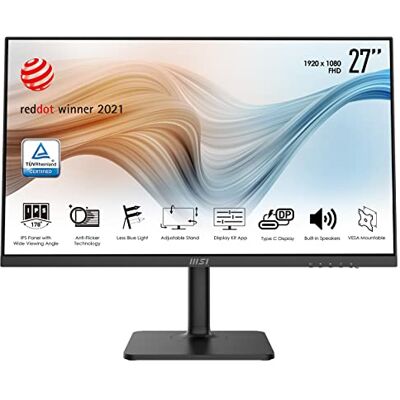 MSI Modern MD271P 27 Inch Full HD Business Monitor 1920 x 1080 IPS Panel, 75Hz, Eye-Comfort Oriented Features, 4-Way Height Adjustable, VESA, USB Type-C & HDMI Ports Black MSI Modern MD271P 27 Inch Full HD Business Monitor 1920 x 1080 IPS Panel, 75Hz, Eye-Comfort Oriented Features, 4-Way Height Adjustable, VESA, USB Type-C & HDMI Ports Black