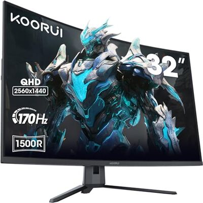 KOORUI 31,5-tums böjd PC-spelskärm, QHD (2560 x 1440), 1500R, VA, 170Hz, 2 x HDMI (170HZ eller 144HZ), DP (170Hz) AdaptiveSync, DCI-P3 90%, VESA 75 x 75 mm, ögonvård, bred betraktningsvinkel 178° KOORUI 31,5-tums böjd PC-spelskärm, QHD (2560 x 1440), 1500R, VA, 170Hz, 2 x HDMI (170HZ eller 144HZ), DP (170Hz) AdaptiveSync, DCI-P3 90%, VESA 75 x 75 mm, ögonvård, bred betraktningsvinkel 178°