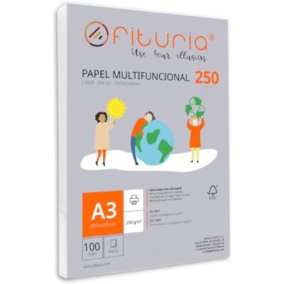 OFITURIA Förpackning med 100 vita DIN A3-blad, 250 g skrivarpapper. Multifunktionellt kopieringspapper för skola och kontor. Perfekt för laserskrivare, bläckstråleskrivare eller kopiatorer – OFITURIA Förpackning med 100 vita DIN A3-blad, 250 g skrivarpapper. Multifunktionellt kopieringspapper för skola och kontor. Perfekt för laserskrivare, bläckstråleskrivare eller kopiatorer –