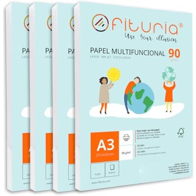 OFITURIA 90 gr A3-foliepaket med 1 000 vita ark, multifunktionellt papper för skol- och arbetsmiljöer – perfekt för laserskrivare, bläckstråleskrivare eller kopiatorer OFITURIA 90 gr A3-foliepaket med 1 000 vita ark, multifunktionellt papper för skol- och arbetsmiljöer – perfekt för laserskrivare, bläckstråleskrivare eller kopiatorer