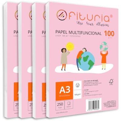 OFITURIA A3-foliepaket på 100 gr med 1 000 vita ark, multifunktionspapper för skol- och arbetsmiljöer – perfekt för laserskrivare, bläckstråleskrivare eller kopiatorer OFITURIA A3-foliepaket på 100 gr med 1 000 vita ark, multifunktionspapper för skol- och arbetsmiljöer – perfekt för laserskrivare, bläckstråleskrivare eller kopiatorer