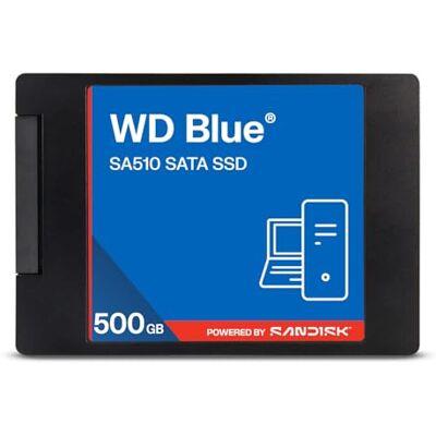 SanDisk WD Blue SA510 2,5-tums/7 mm SATA SSD internt lagringsutrymme 500 GB (upp till 560 MB/s, 3D NAND, Acronis True Image, Dashboard) SanDisk WD Blue SA510 2,5-tums/7 mm SATA SSD internt lagringsutrymme 500 GB (upp till 560 MB/s, 3D NAND, Acronis True Image, Dashboard)