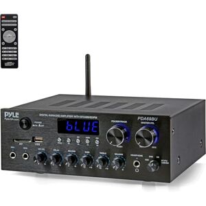 Pyle Stereo Amplifier Audio Receiver with Remote Control Bluetooth Streaming, MP3/USB/SD/FM Radio, 2.0 Channel HiFi Sound System with RCA/Aux Inputs, Microphone & Headphone Jacks, Adjustable Bass Pyle Stereo Amplifier Audio Receiver with Remote Control Bluetooth Streaming, MP3/USB/SD/FM Radio, 2.0 Channel HiFi Sound System with RCA/Aux Inputs, Microphone & Headphone Jacks, Adjustable Bass