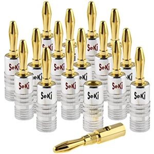 SeKi 16 x bananpluggar 24K guldpläterade för högtalarkablar upp till 6 mm2 med färgkodning (röd och svart) för anslutning av kabeln till HiFi-system, förstärkare, stereosystem SeKi 16 x bananpluggar 24K guldpläterade för högtalarkablar upp till 6 mm2 med färgkodning (röd och svart) för anslutning av kabeln till HiFi-system, förstärkare, stereosystem