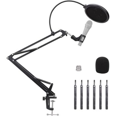 Amazon Basics justerbart stativ med mikrofonbom, 35,6cm, stöder standardmikrofoner, justerbar spänning, inkluderar popfilter och vindskydd, klämfäste för skrivbord, svart Amazon Basics justerbart stativ med mikrofonbom, 35,6cm, stöder standardmikrofoner, justerbar spänning, inkluderar popfilter och vindskydd, klämfäste för skrivbord, svart