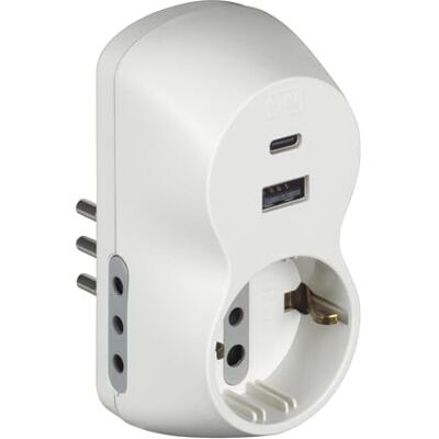 Bticino Advance B3-adapter, tysk standardkontakt, USB A+C, 2 x 10A uttag, 10 A liten kontakt, flera uttag, effekt upp till 1500 W, mångsidig multiadapter, färg vit, S3613DAC Bticino Advance B3-adapter, tysk standardkontakt, USB A+C, 2 x 10A uttag, 10 A liten kontakt, flera uttag, effekt upp till 1500 W, mångsidig multiadapter, färg vit, S3613DAC