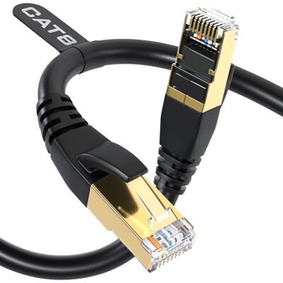 DbillionDa Cat8 Ethernet-kabel, utomhus och inomhus, 7,6 m slitstark 26 AWG Cat8 LAN-kabel, väderbeständig, med guldpläterad RJ45-kontakt, 40 Gbps 2000 Mhz hög hastighet för router/spel DbillionDa Cat8 Ethernet-kabel, utomhus och inomhus, 7,6 m slitstark 26 AWG Cat8 LAN-kabel, väderbeständig, med guldpläterad RJ45-kontakt, 40 Gbps 2000 Mhz hög hastighet för router/spel