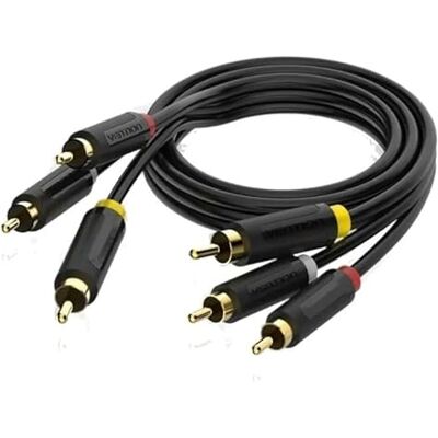 Watio Wave Ljudkabel 2 m kabel med 3xRCA-hankontakter i båda ändarna, perfekt för stereoanslutningar, svart, hög kvalitet* Watio Wave Ljudkabel 2 m kabel med 3xRCA-hankontakter i båda ändarna, perfekt för stereoanslutningar, svart, hög kvalitet*