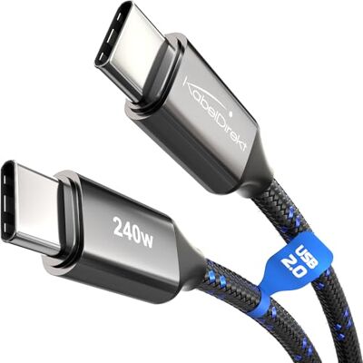 KabelDirekt – USB C-kabel för Snabbladdning, Stöttåliga Metallkontakter + Nylonfläta, USB 2.0 – 2x 3m (Laddar Telefoner/bärbara Datorer med 240W, Mycket robust, Fungerar som laddnings-/datakabel) KabelDirekt – USB C-kabel för Snabbladdning, Stöttåliga Metallkontakter + Nylonfläta, USB 2.0 – 2x 3m (Laddar Telefoner/bärbara Datorer med 240W, Mycket robust, Fungerar som laddnings-/datakabel)