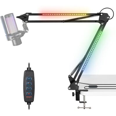 Todeco Mikrofonarm med RGB-ljus, upphängningsbar mikrofonhållare med skrivbordsstativ, fjärrkontroll, 3/8 tums adapter, för spel/studio, Youtuber/Podcasting Todeco Mikrofonarm med RGB-ljus, upphängningsbar mikrofonhållare med skrivbordsstativ, fjärrkontroll, 3/8 tums adapter, för spel/studio, Youtuber/Podcasting