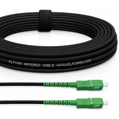 Elfcam ® skyddad fiberoptisk kabel i stål, lämplig för utomhus- och inomhusinstallationer, kompatibel med Orange SFR Bouygues, SC/APC till SC/APC singelläge svart, 7M Elfcam ® skyddad fiberoptisk kabel i stål, lämplig för utomhus- och inomhusinstallationer, kompatibel med Orange SFR Bouygues, SC/APC till SC/APC singelläge svart, 7M
