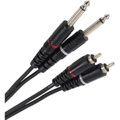 Plugger , fullbordad kabel utrustad på båda sidor med 2x 6,35 mm mono hane till 2x Cinch (RCA) hane. Ansluter alla typer av stereoljudenheter i 2 monokanaler. Längd: 1,5 meter. Plugger , fullbordad kabel utrustad på båda sidor med 2x 6,35 mm mono hane till 2x Cinch (RCA) hane. Ansluter alla typer av stereoljudenheter i 2 monokanaler. Längd: 1,5 meter.