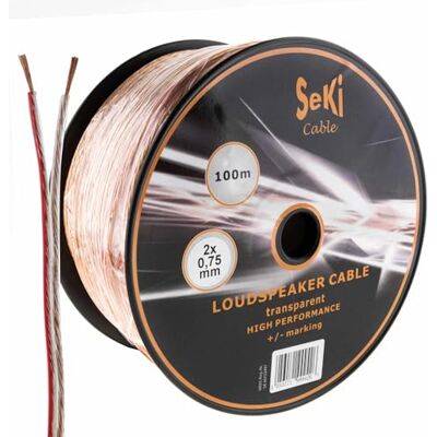 SeKi Högtalarkabel 2 x 0,75 mm2 – 100 m – transparent – CCA – ljudkabel – boxkabel SeKi Högtalarkabel 2 x 0,75 mm2 – 100 m – transparent – CCA – ljudkabel – boxkabel
